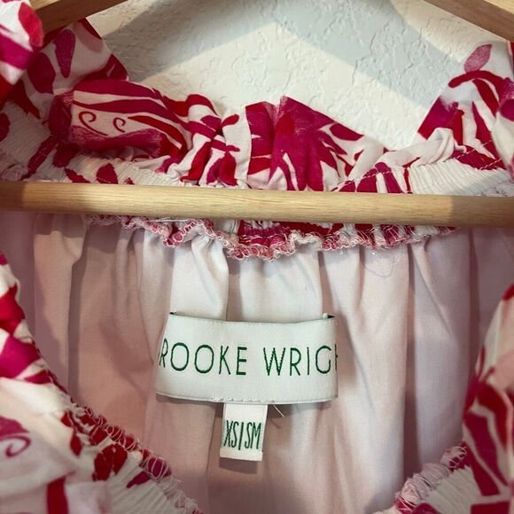 Brooke Wright Pink Red Floral Short Flare Sleeve Blouse Women's Size XS/Small - Picture 6 of 6